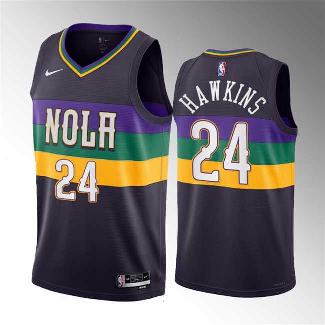 Men%27s New Orleans Pelicans #24 Jordan Hawkins Purple 2023 Draft City Edition Stitched Basketball Jersey->oklahoma city thunder->NBA Jersey